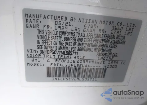 2021 Nissan Kicks Sv Xtronic Cvt from USA, damaged, VIN 3N1CP5CV2ML505711